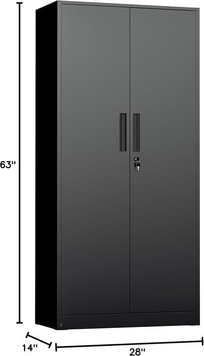 INTERGREAT Metal Storage Cabinet with Lock, 63" H Metal Cabinets Storage with 2 Doors and 4 Adjustable Shelves, Locking Garage Cabinet for Home Office, Kitchen, Bathroom (Black)