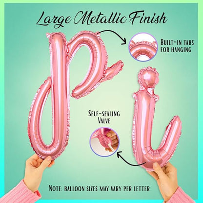 Rose Gold Happy Birthday Balloons Banner | Script/Cursive Rose Gold Letter Balloon Sign For Birthday Party Decor/Decoration | Foil Mylar Happy Birthday Banner