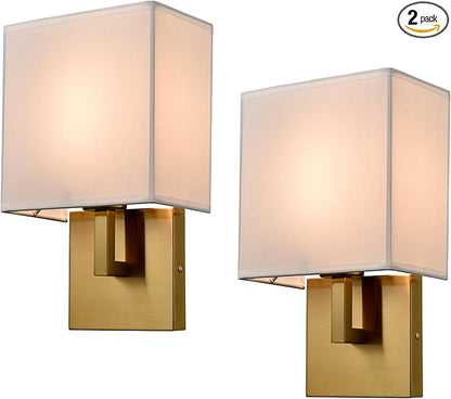 YUBOLE Gold Wall Sconces Mid Century Wall Light with Linen Shade Set of 2 Lamps Wall Mounted for Bedroom Stairway Indoor or Hotel-Hardwired