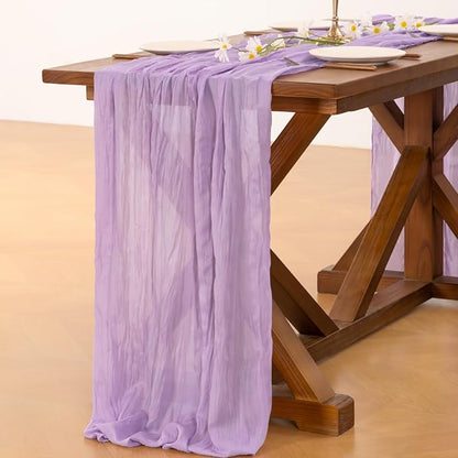 Socomi 10pcs Lilac Purple Lavender Cheesecloth Table Runner Boho Rustic Gauze 120 inch 10FT Cheese Cloth Runner for Wedding Party Baby Shower Birthday Home Decor Holiday Decorations