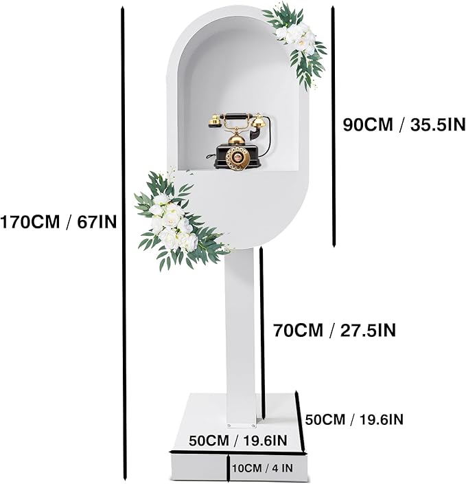 RDYMONKEY Audio Guest Book Stand Telephone Booth for Wedding Outdoor Party Leave a Message Video Decoration Phone Photo Booth Props Box Audio Guestbook Stand White Recording Table