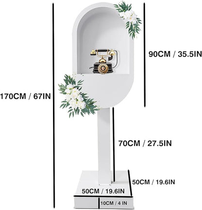 RDYMONKEY Audio Guest Book Stand Telephone Booth for Wedding Outdoor Party Leave a Message Video Decoration Phone Photo Booth Props Box Audio Guestbook Stand White Recording Table