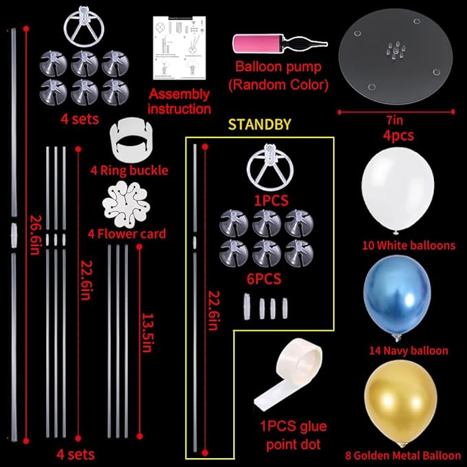 TONIFUL 4 Table Centerpiece Balloon Stand Kit Include Blue White Gold Confetti Balloons Prefect for New Year 2025, Birthday Table Decorations,Class of 2025 Graduation,Baby Shower,Party Decorations