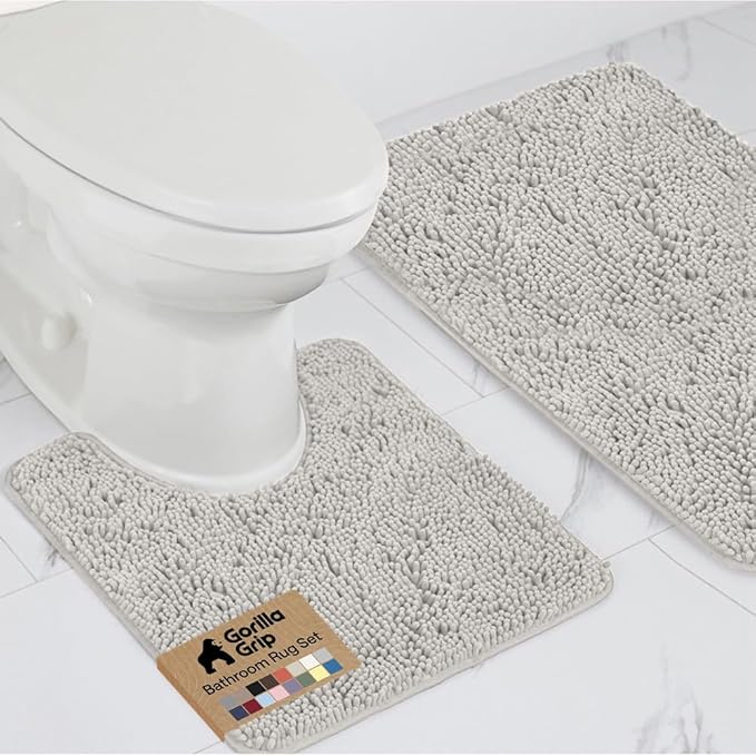 GORILLA GRIP Bathroom Rug Sets, Soft Chenille 2 Piece Area Rugs Set, Toilet Base Mat and 30x20 Carpet, Absorbent Microfiber Washable Mats Dry Quickly, Home Décor and Bath Room Accessories, Lt Gray