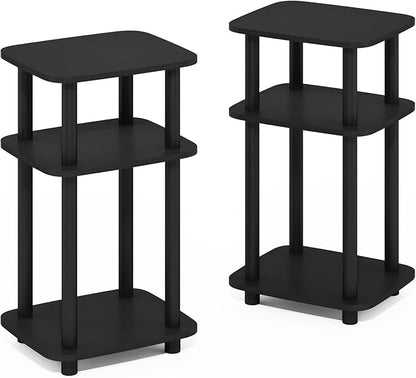 Furinno JUST Side Table Set of 2, 3-Tier Turn-N-Tube End Table with Open Shelf, Round Curve Corner Night Stand, Bedside Table, Easy Assembly, for Living Room, Bedroom, Americano