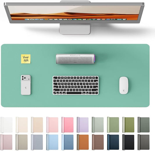 YSAGi Leather Desk Protector, Office Mat, Large Mouse Mat, Non-Slip PU Leather Blotter, Laptop Desk Pad, Waterproof Writing Pad for Office and Home (Green-Blue, 23.6" x 13.8")