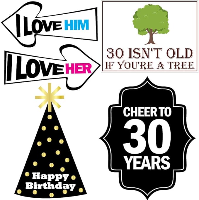 30th Birthday Photo Booth Party Props - 40 Pieces - Funny 30th Birthday Party Supplies, Decorations and Favors