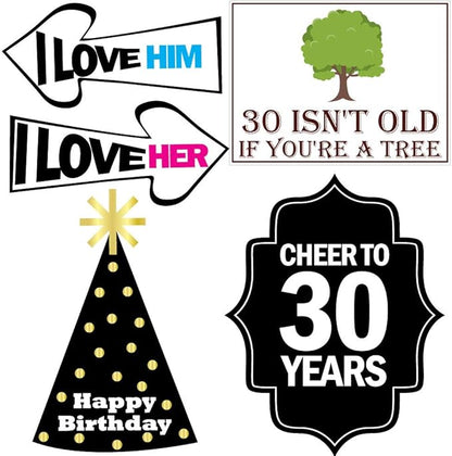 30th Birthday Photo Booth Party Props - 40 Pieces - Funny 30th Birthday Party Supplies, Decorations and Favors