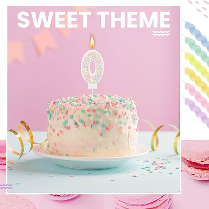 MTLEE Number 0 Birthday Candle with 12 Pcs Spiral Candles for Girls Macaron Pastel Rainbow Unicorn Pink Cake Topper for Sweet Theme Party Decoration