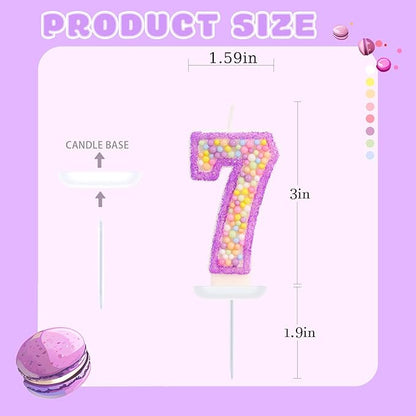 Birthday Candles - Number 7 Candle, Colorful Macaron Candles for Boys/Girls, Purple Party Decorations, Purple Cake Decorations