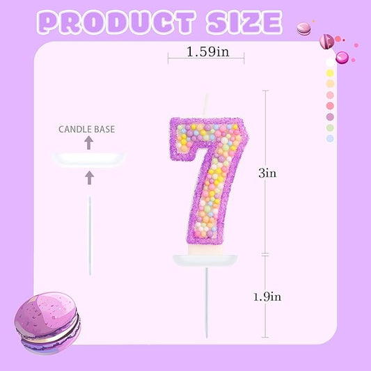 Birthday Candles - Number 7 Candle, Colorful Macaron Candles for Boys/Girls, Purple Party Decorations, Purple Cake Decorations