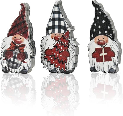 Smile 3 Pcs Wooden Blocks Christmas Signs, Gnomes Gifts Tiered Tray Decorations, for Home Table Shelf.