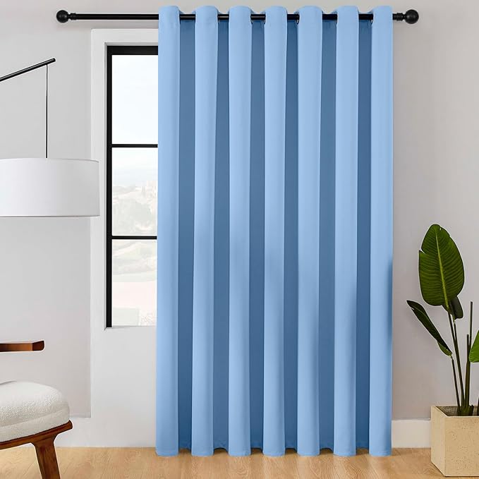 ChrisDowa Room Divider Curtain 120 Inches Long, Wide Blackout Sliding Door Curtain for Bedroom, Room Darkening Privacy Window Curtain for Patio Door (1 Panel Set, Sky Blue, 100 x 120 Inch)