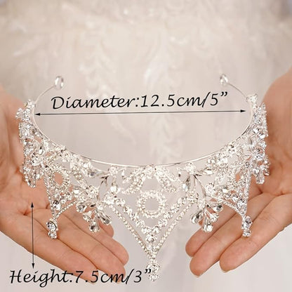 Wekicici Baroque Queen Crown Silver Crystal Tiara Rhinestone Princess Wedding Headband for Women Birthday Pageant Party(Silver)