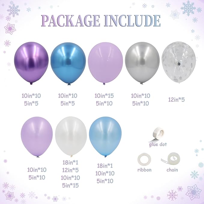 Frozen Balloons Arch Kit, 162pcs Blue and Purple Balloon Arch with Pearlescent Metallic Confetti Balloons for Princess Birthday Winter Wonderland Baby Shower Frozen Theme Party Decorations