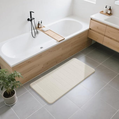 Yimobra Long Bath Mat 44"x24", Super Soft Quick Dry Memory Foam Bathroom Rug, Water Absorbent, Non Slip Backing Machine Washable for Tub Shower, Thick Comfort Support, Cream