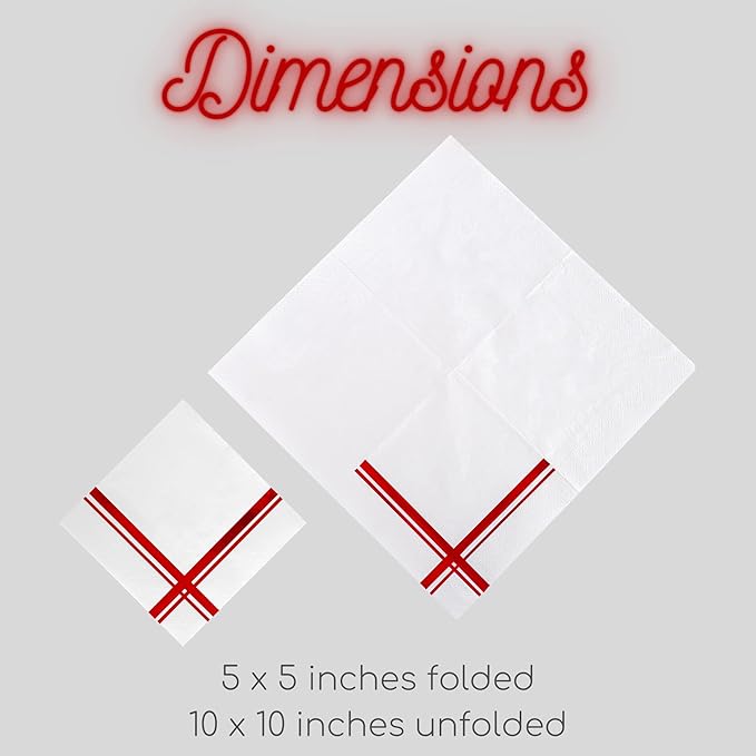 Red on White Cocktail Napkins - 100 Pack, 5" x 5", 3-Ply Paper - Style Name: Blissful Crossing
