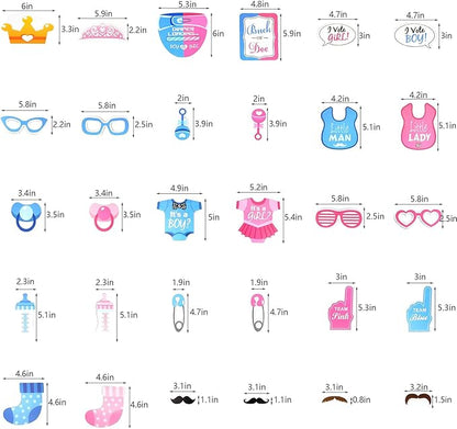 30Pcs Gender Reveal Photo Booth Props Boy or Girl Theme Selfie Props Baby Shower Gender Prediction Decor He or She Photography Backdrop for Gender Reveal Baby Shower Party Supplies