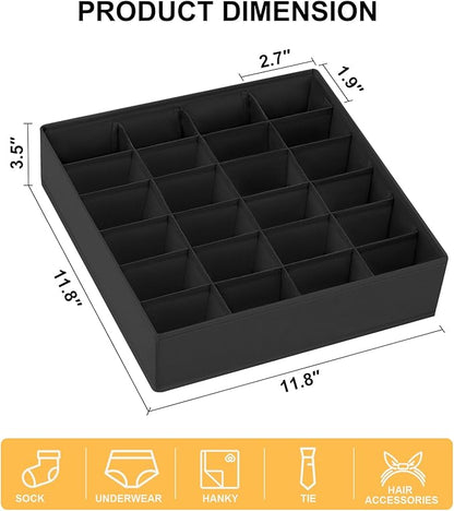 Joyoldelf Sock Organizer Drawer Organizer - Underwear Organizer, 24 Cell Collapsible Closet Organizers and Storage Sock Holders Organizers for Storing Socks, Ties, Belts 6 Pack Black