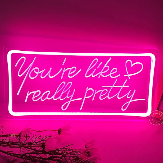 SYLHOME Pink You're Like Really Pretty Led Neon Light Sign USB Gorgeous Girls Bedroom Kids Room Wall Decor Sign Wedding Birthday Party Salon Bar Decor 15.8"X7.5" 5V