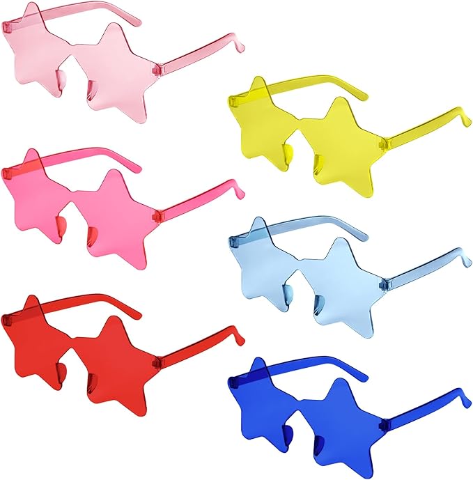 NACHLYNN 6 Pcs Transparent Sunglasses Multicolor Rimless Star Shaped Sunglasses Pentagram Glasses for Costumes Cosplay