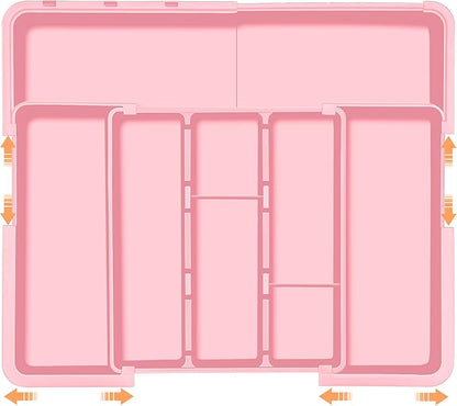 Large Utensil Drawer Organizer Expandable Silverware Organizer for Kitchen Drawer Adjustable Cooking Utensil Holder Cutlery Flatware Tray Spatula Tools Gadgets Storage Dividers Plastic Pink