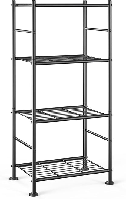 Storage Shelves - 4 Tier Shelf Organizer, Sturdy Metal Garage Shelving with Adjustable Leveling Feet, Space-Saving Shelves Organizer for Pantry, Laundry, Kitchen (18" x 12" x 44", Black)