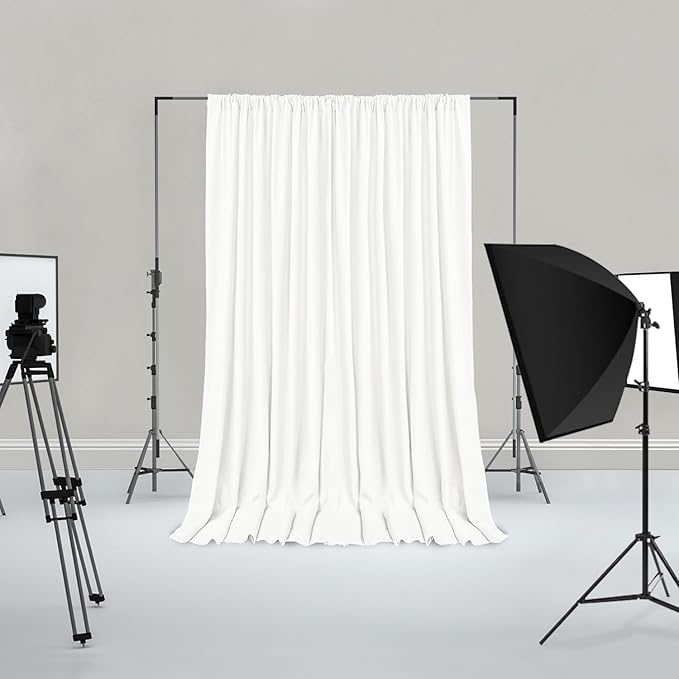 Hiasan Ivory Backdrop Curtains for Parties, Polyester Photography Backdrop Drapes for Family Gatherings, Wedding Decorations, 5ftx7ft, Set of 2 Panels