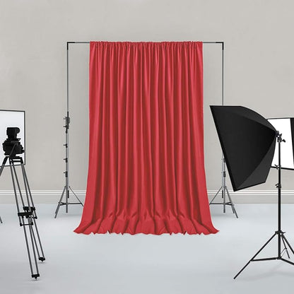 Hiasan Red Backdrop Curtains for Parties, Polyester Photography Backdrop Drapes for Family Gatherings, Wedding Decorations, 5ftx8ft, Set of 2 Panels