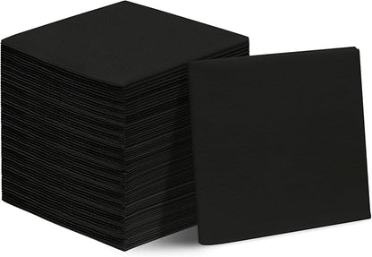 Black Linen-Feel Beverage Napkins - 200PCS Disposable Cocktail Napkins, Soft & Absorbent, 1/4 Fold, 5" x 5" Black Napkins Cloth for Bar, Café, Party, Wedding Or Event