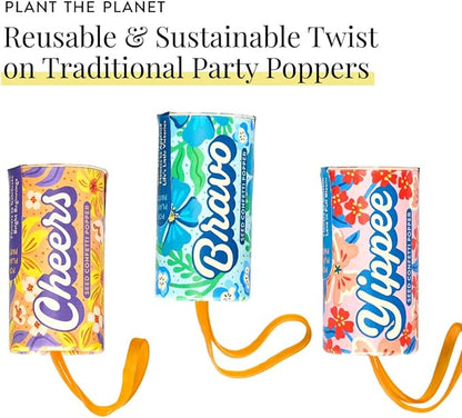 Modern Sprout Seed Confetti Poppers with Flower Seeds - Party Favors for Outdoor Wedding, Birthday & Parties - Non-Toxic, Plastic-Free & Pollinator Safe Plantable Seed Paper - Blue Bravo (Pack of 12)
