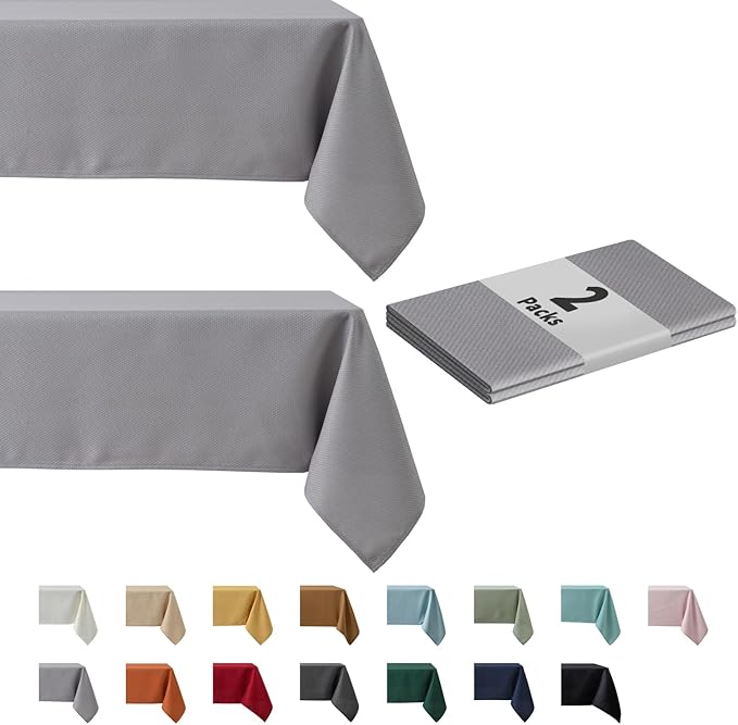 maxmill 2 Pack Rectangle 52 x 70 Inch, Light Grey Textured Tablecloth Waterproof Spillproof Wrinkle Free Table Cloth for Kitchen Dining Decoration, Fabric Table Cover for Outdoor and Indoor Use