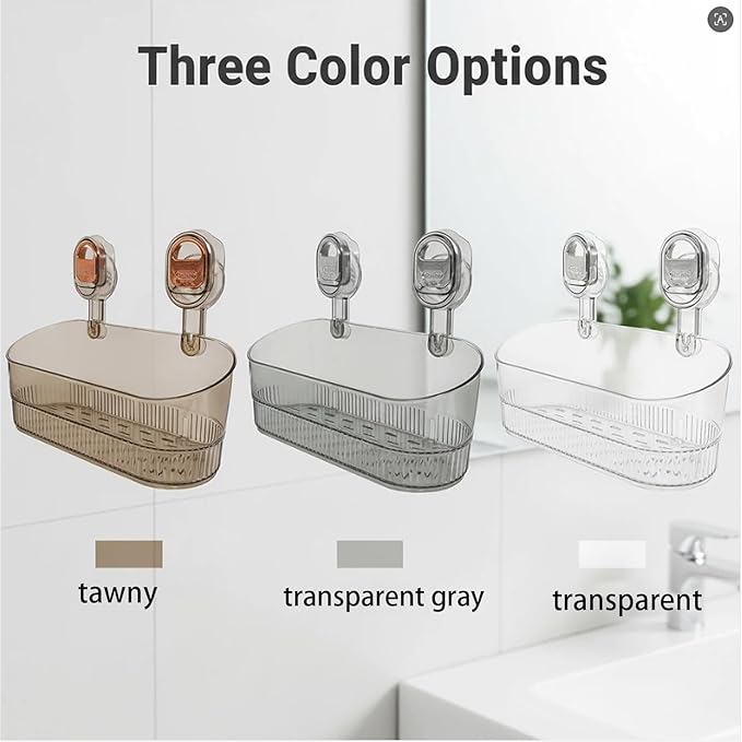 No Drill Bathroom Organizer with Strong Suction Cups, Heavy Duty Shower Organizer Holds 10lbs, Bathroom Shelf for Shampoo, Soap, Razor, Toothbrush (transparent gray 2pcs)