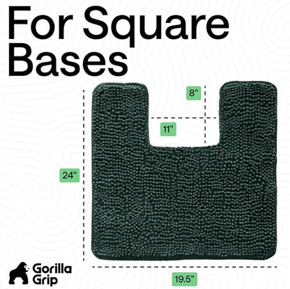 GORILLA GRIP Plush Absorbent Shaggy Chenille Bath Rug Mat for Square Toilet Base with Rubber Backing, Machine Washable Rugs, Soft Microfiber Contour Mats for Toilets, Bathroom Decor, Hunter