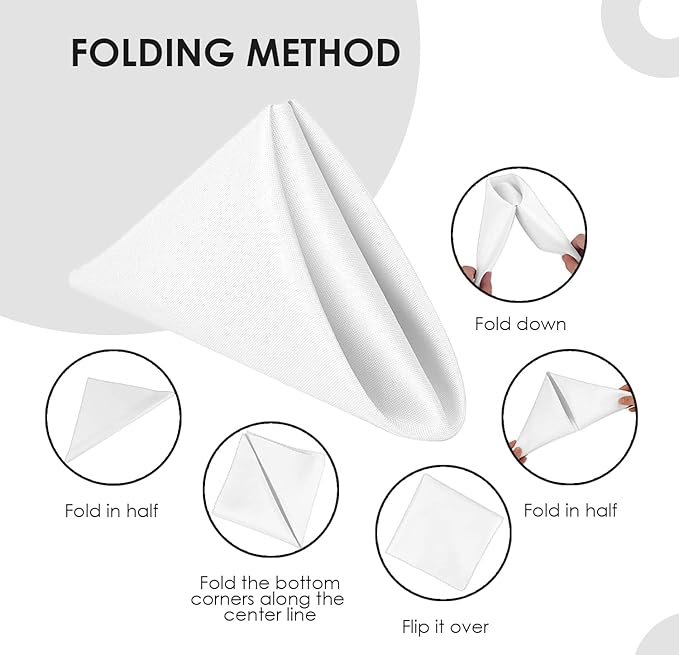White Cloth Napkins Bulk (Pack of 24) - 100% Polyester Dinner Linen Napkins Cloth Washable & Reusable - Durable with Hemmed Edges - Ideal for Parties and Weddings (17x17 Inches)