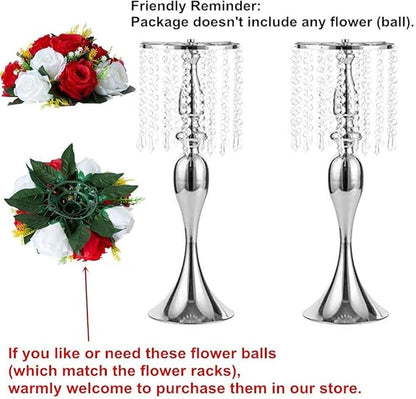 Set of 10 Metal Crystal Wedding Centerpiece Vases Silver Flower Arrangements Stand for Anniversary Dinner Party Home Decoration