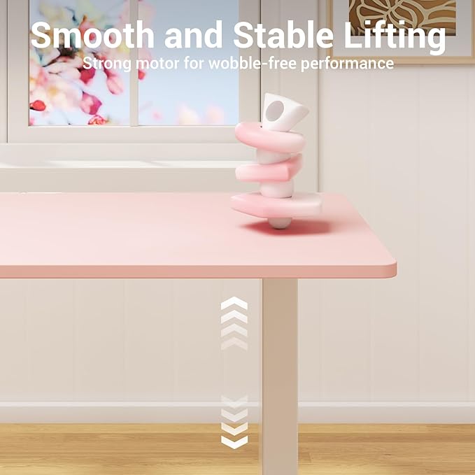 Veken 55 Inch Large Electric Standing Desk, 4 Memory Heights Adjustable,Sit to Stand Up, Work Home Office Computer Table for Study, Walking Pad, Writing, and Games, Wooden Desktop Desks, Pink