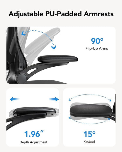 HUANUO Ergonomic Office Chair, High Back Computer Desk Chair with Adjustable Lumbar Support and Headrest, Comfy Gaming Chair with 3D Armrests, Home Office Rolling Chair, Max Load 300 lbs