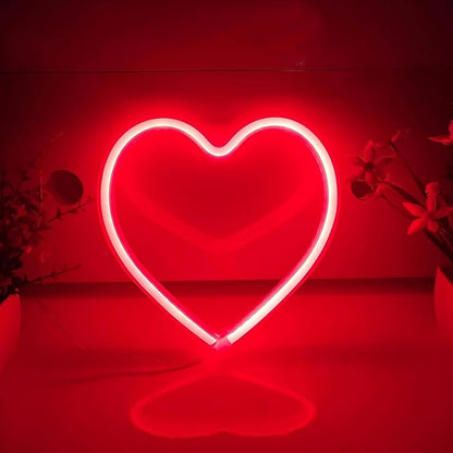 Red Heart Neon Sign, LED Light 3-AA Battery Operated or USB Powered Decorations Lamp, for Girl's Room Dorm Wedding Anniversary Valentine’s Day Mother’s Day Birthday Party Home Décor