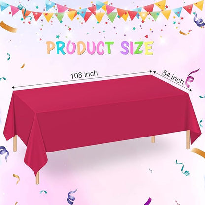 WNINK 4 Pack Bright Red Plastic Tablecloth Disposable Table Covers 54" x 108" Table Cloths for Bridal Shower Engagement Wedding Birthday Picnic Parties