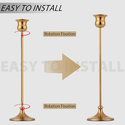 Metal Candle Holder Taper Candlestick Holders for Candle Sticks Vintage Candelabra for Halloween Thanksgiving Christmas (Gold, 1 Set (3 pcs))