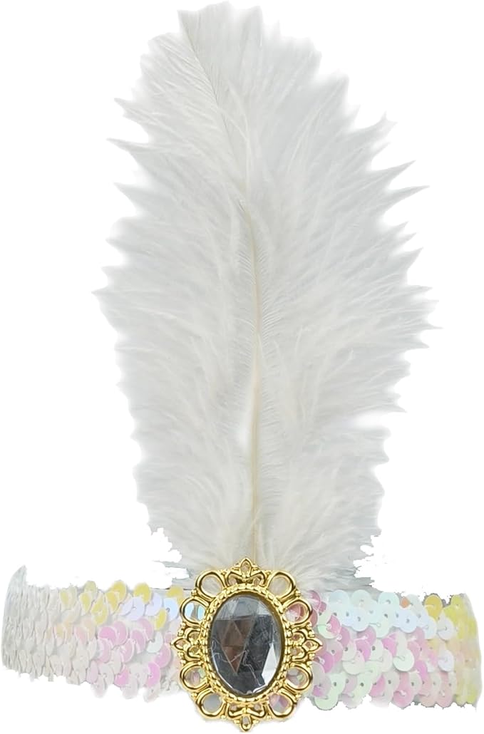 Feather Headpiece Sequins Headbands 1920s Flapper Showgirl Headpieces for Women Girls Carnival Party Accessories
