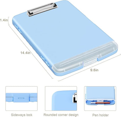 Piasoenc Clipboard with Storage, 8.5 x 11 Organization Box with Pen Holder and A4 Legal Paper Folder, Folio & Side-Opening, Low Profile Clip,for Nurses,Teachers, Size 14 x 9.6 x 1.2 in, Dark Blue