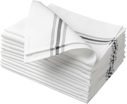 100% Polyester Napkin 18"x22", Dual-Stripe Border – Durable Decorative Napkins for Restaurants & Events, Black, Set of 12