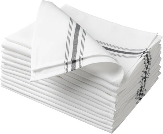 100% Polyester Napkin 18"x22", Dual-Stripe Border – Durable Decorative Napkins for Restaurants & Events, Black, Set of 12