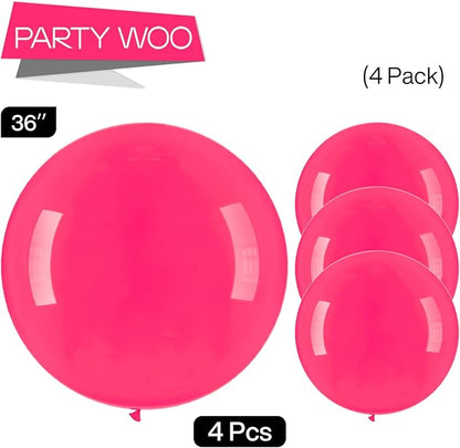 PartyWoo Hot Pink Balloons 4pcs 36 Inch Magenta Fuchsia Balloons for Baby Shower Gender Reveal Engagement Bachelorette Wedding Bridal Shower Anniversary Birthday Party Decorations Pink-Y12