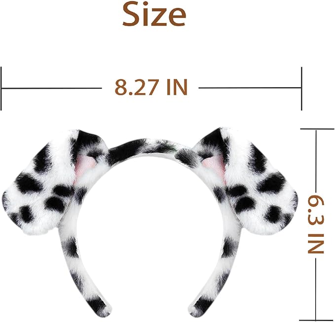 Beviliu Dalmatian Dog Ears Headband - 8 Pack Puppy Ear Hairband Fluffy Adult Dalmatian Costume for Halloween Dogs Party Cosplay Washing Makeup