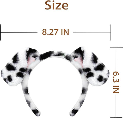 Beviliu Dalmatian Dog Ears Headband - 8 Pack Puppy Ear Hairband Fluffy Adult Dalmatian Costume for Halloween Dogs Party Cosplay Washing Makeup