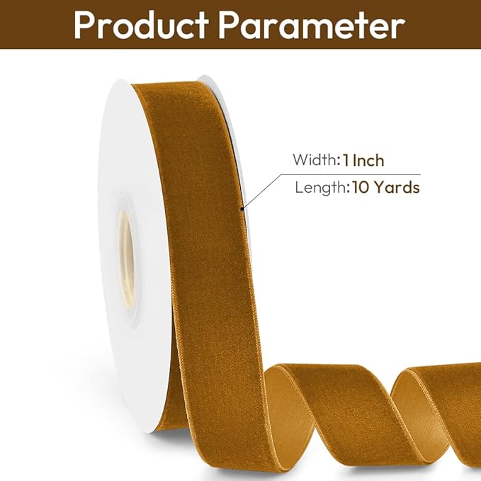 1" Wide Velvet Ribbon, 10 Yards - Brown Velvet Ribbon on Spool for Crafts, Gift Wrapping, DIY, Hair Bows, Wedding Invitations, Parties, Valentine's Day, and Christmas
