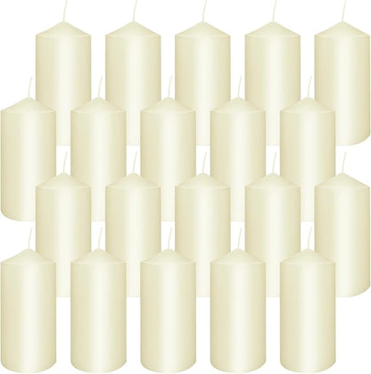 2"x4" High Ivory Pillar Candles, Set of 20 Unscented. Dripless Unscented Smokeless, Ideal for Halloween, Wedding, Emergency Lanterns, Household, Wedding and Home Décor Candlesticks